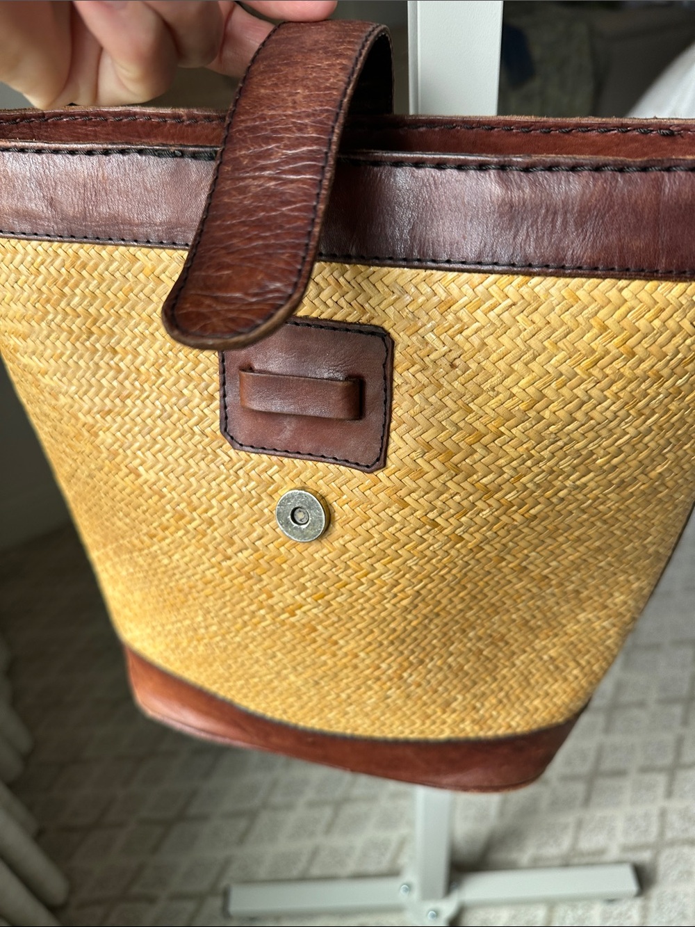Elliott Lucca Woven Straw and Brown Leather Shoulder Bag - Brown/Beige - Picture 5 of 9